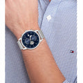 Tommy Hilfiger Weston Chronograph Blue Dial Silver Mesh Bracelet Watch For Men - 1710504