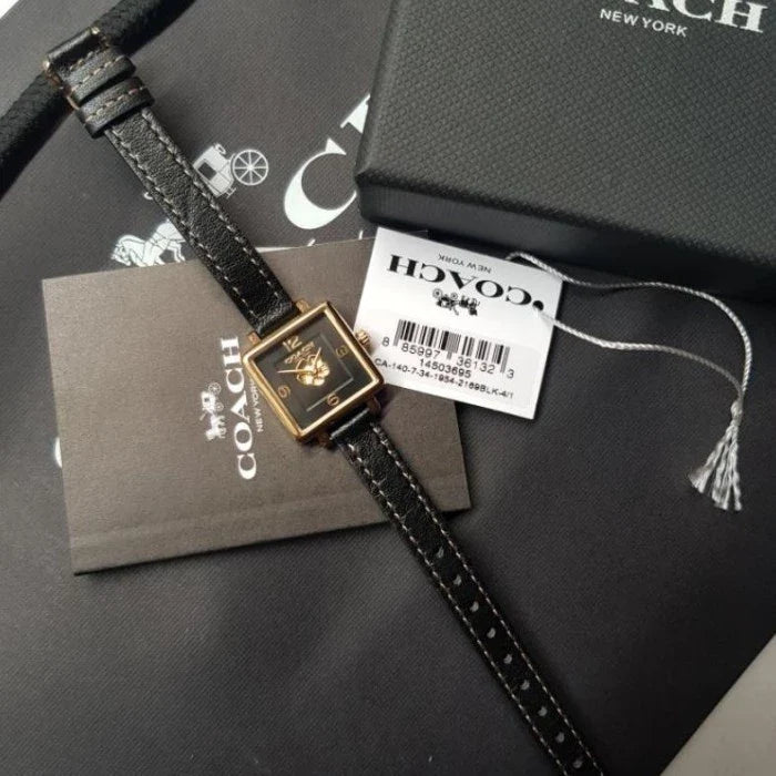 Coach Black Square Dial Black Leather Strap Watch for Women - 14503695