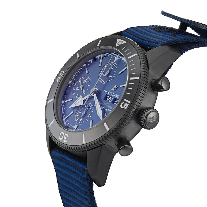 Breitling Superocean Heritage Chronograph 44 Outerknown Blue Dial Blue NATO Strap Watch for Men - M133132A1C1W1