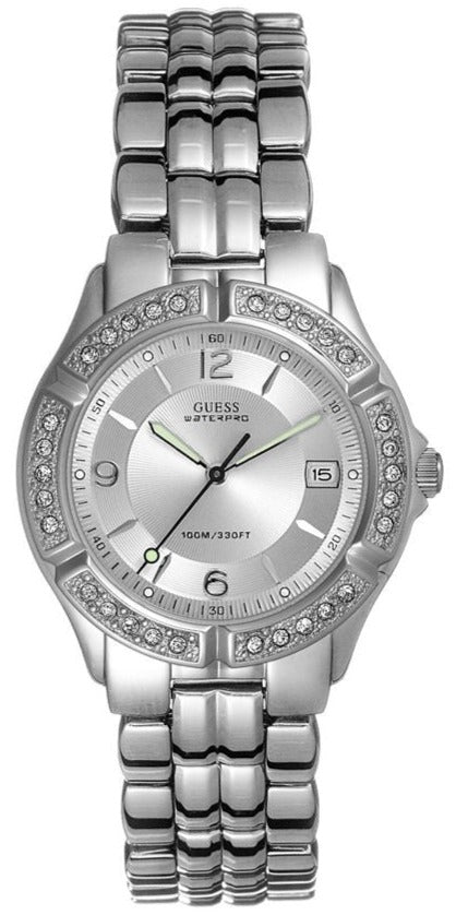 Guess Water Pro Diamonds Silver Dial Silver Steel Strap Watch For Women - G75511M