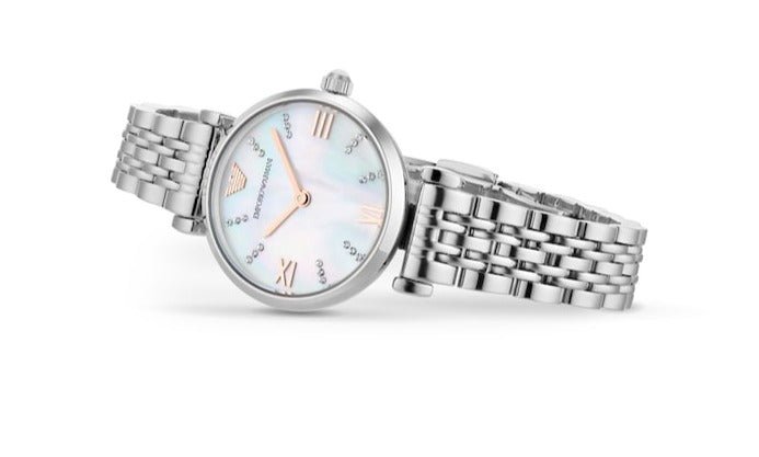 Emporio Armani Donna Mother of Pearl Dial Silver Steel Strap Watch For Women - AR11204