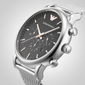 Emporio Armani Luigi Black Dial Silver Mesh Bracelet Watch For Men - AR8032