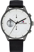 Tommy Hilfiger Lexor Silver Dial Black Leather Strap Watch For Men - 1791489