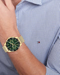 Tommy Hilfiger Jordan Chronograph Green Dial Gold Mesh Strap Watch For Men - 1792093