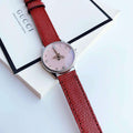 Gucci G Timeless Quartz Diamonds Pink Dial Red Leather Strap Watch For Women - YA1265017