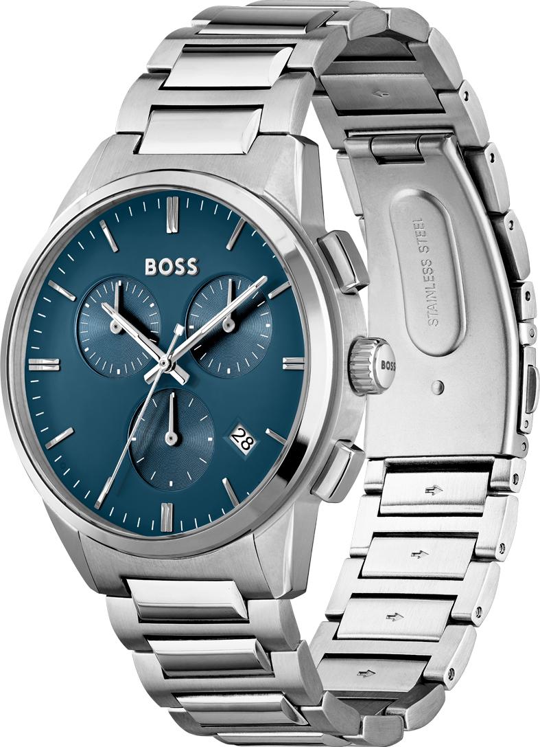 Hugo Boss Dapper Chronograph Blue Dial Silver Steel Strap Watch For Men - 1513927