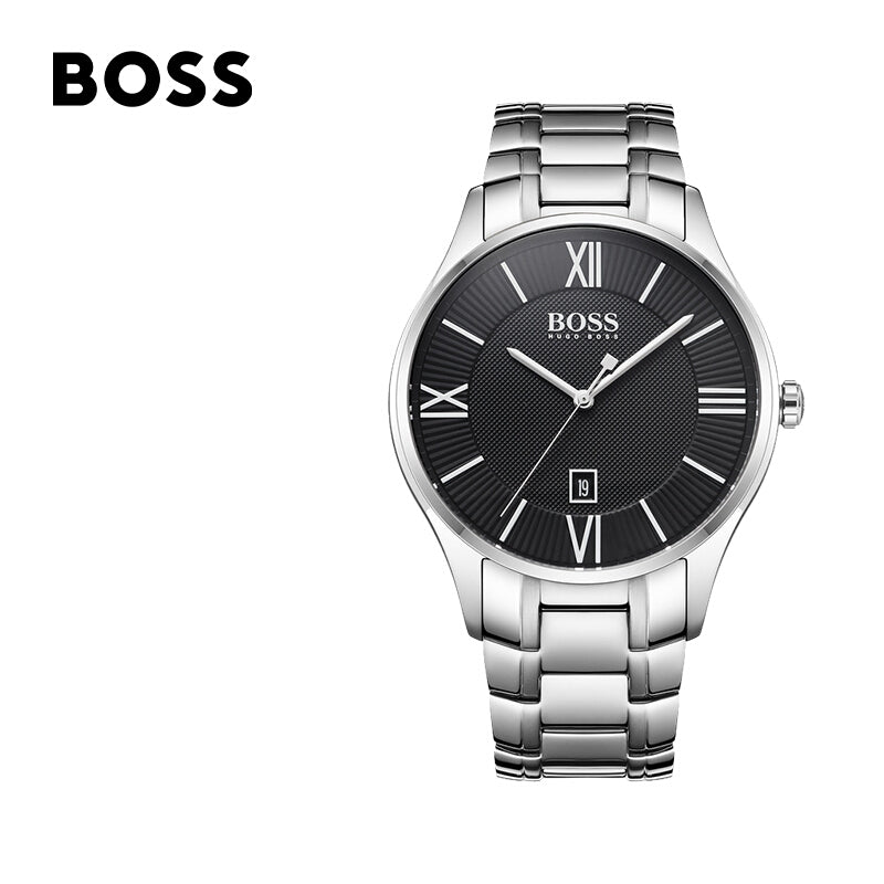 Hugo Boss Governer Black Dial Silver Steel Strap Watch for Men - 1513488