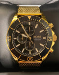 Hugo Boss Ocean Edition Black Dial Gold Mesh Bracelet Watch for Men - 1513703
