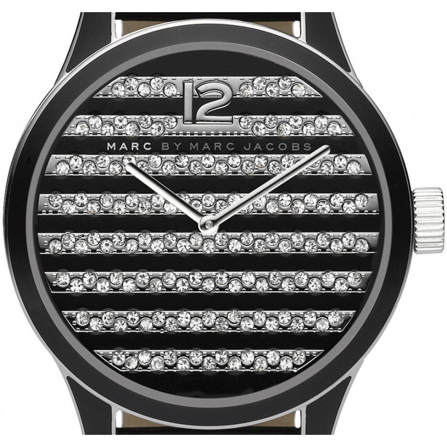 Marc Jacobs Lidia Stripe Glitz Black Dial Black Leather Strap Watch for Women - MBM1166
