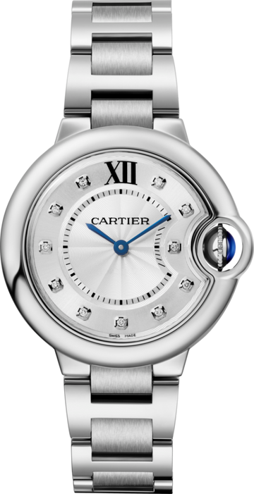 Cartier Ballon Bleu De Cartier Diamonds Silver Dial Silver Steel Strap Watch for Women - W4BB0022