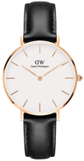 Daniel Wellington Petite Sheffield White Dial Black Leather Strap Watch For Women - DW00100174