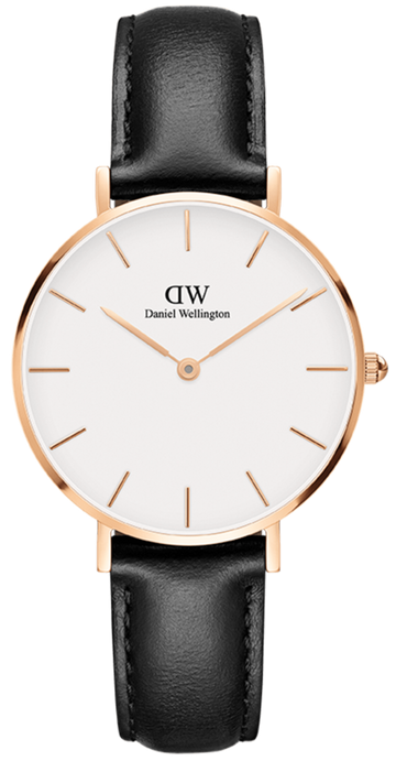 Daniel Wellington Petite Sheffield White Dial Black Leather Strap Watch For Women - DW00100174
