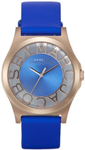 Marc Jacobs Henry Skeleton Blue Dial Blue Leather Strap Watch for Women - MBM1244