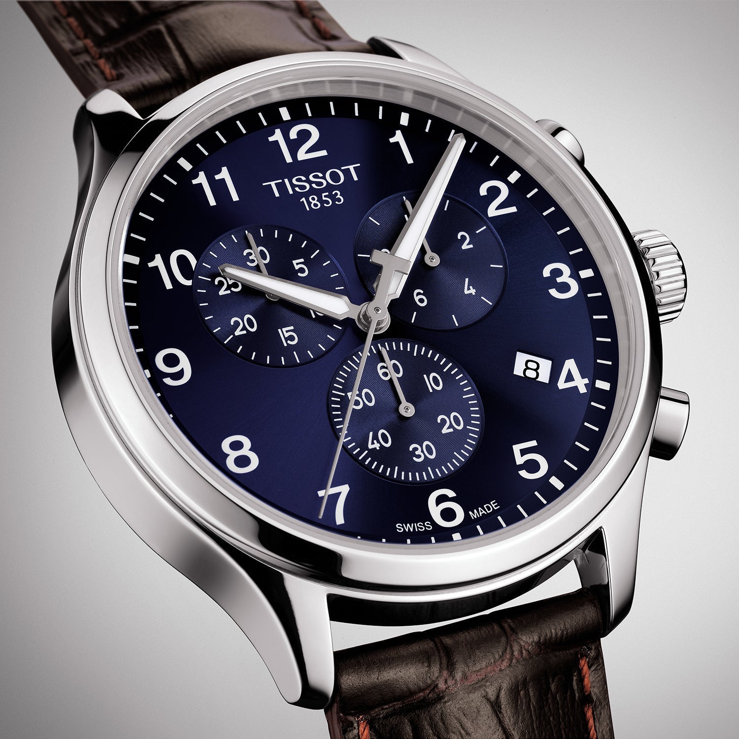 Tissot Chrono XL Classic Blue Dial Brown Leather Strap Watch For Men - T116.617.16.047.00