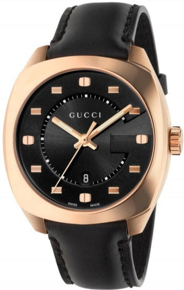 Gucci GG2570 Quartz Black Dial Black Leather Strap Watch For Men - YA142309