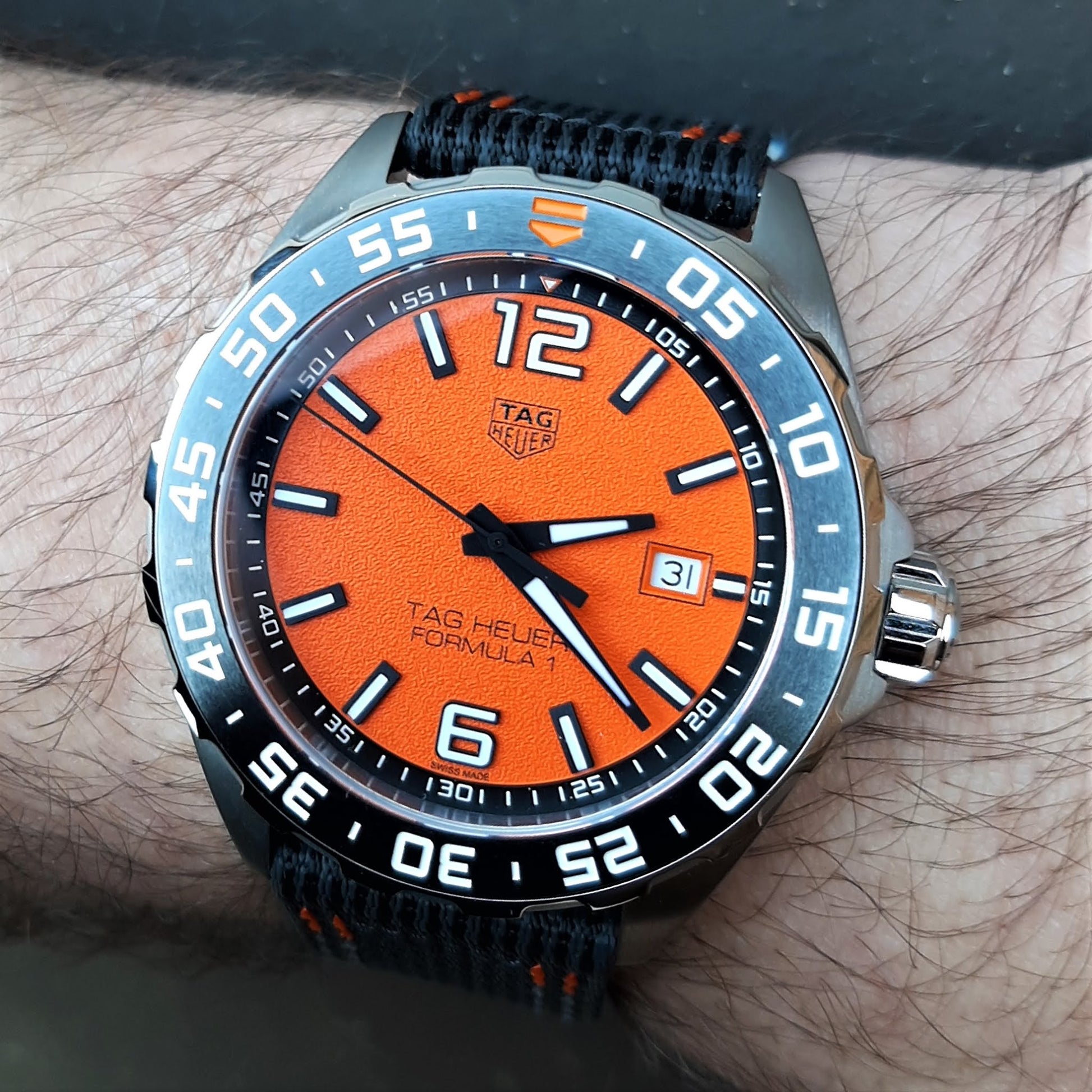 Tag Heuer Formula 1 Quartz Orange Dial Black Nylon Strap Watch for Men - WAZ101A.FC8305