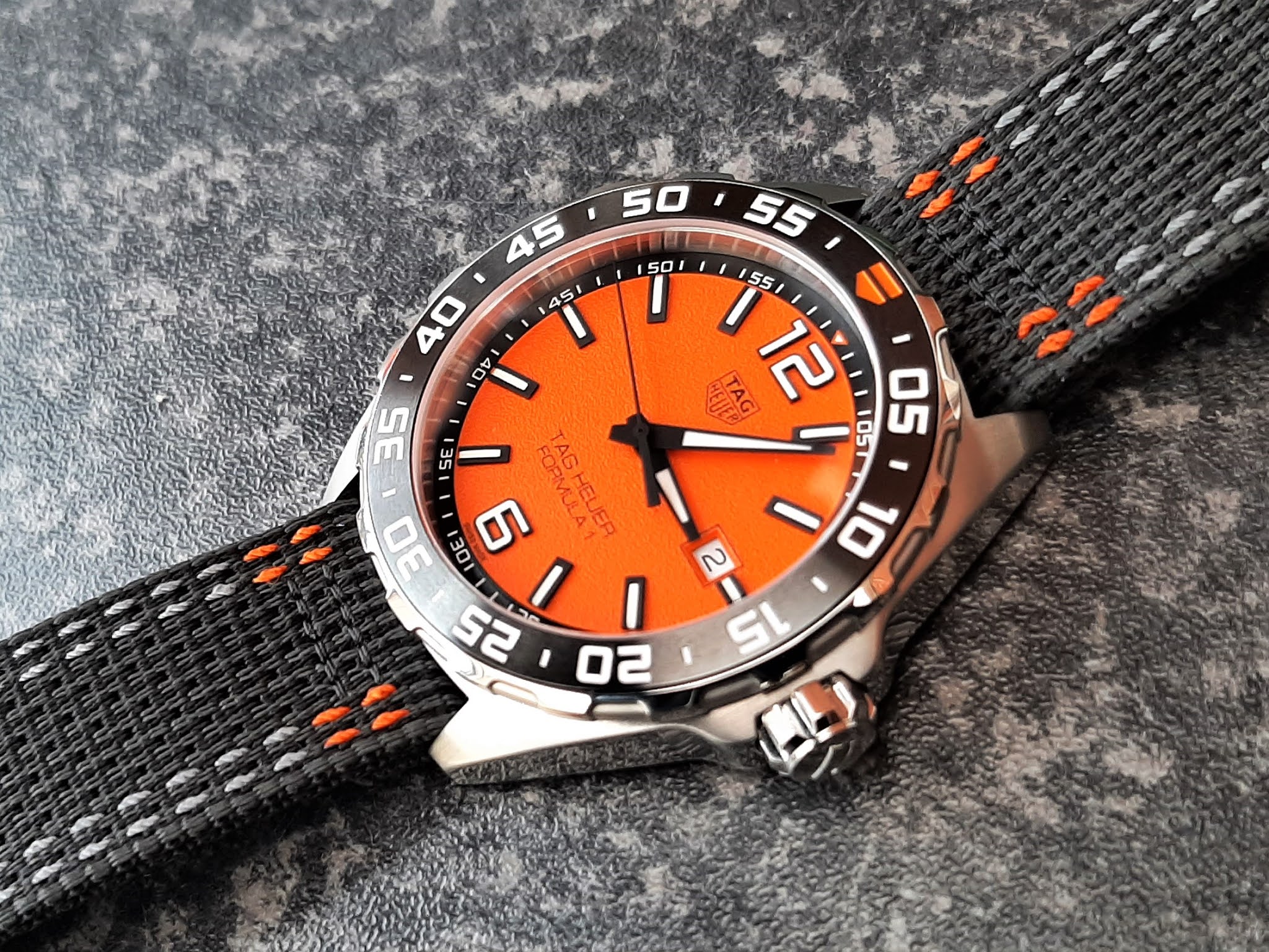 Tag Heuer Formula 1 Quartz Orange Dial Black Nylon Strap Watch for Men - WAZ101A.FC8305