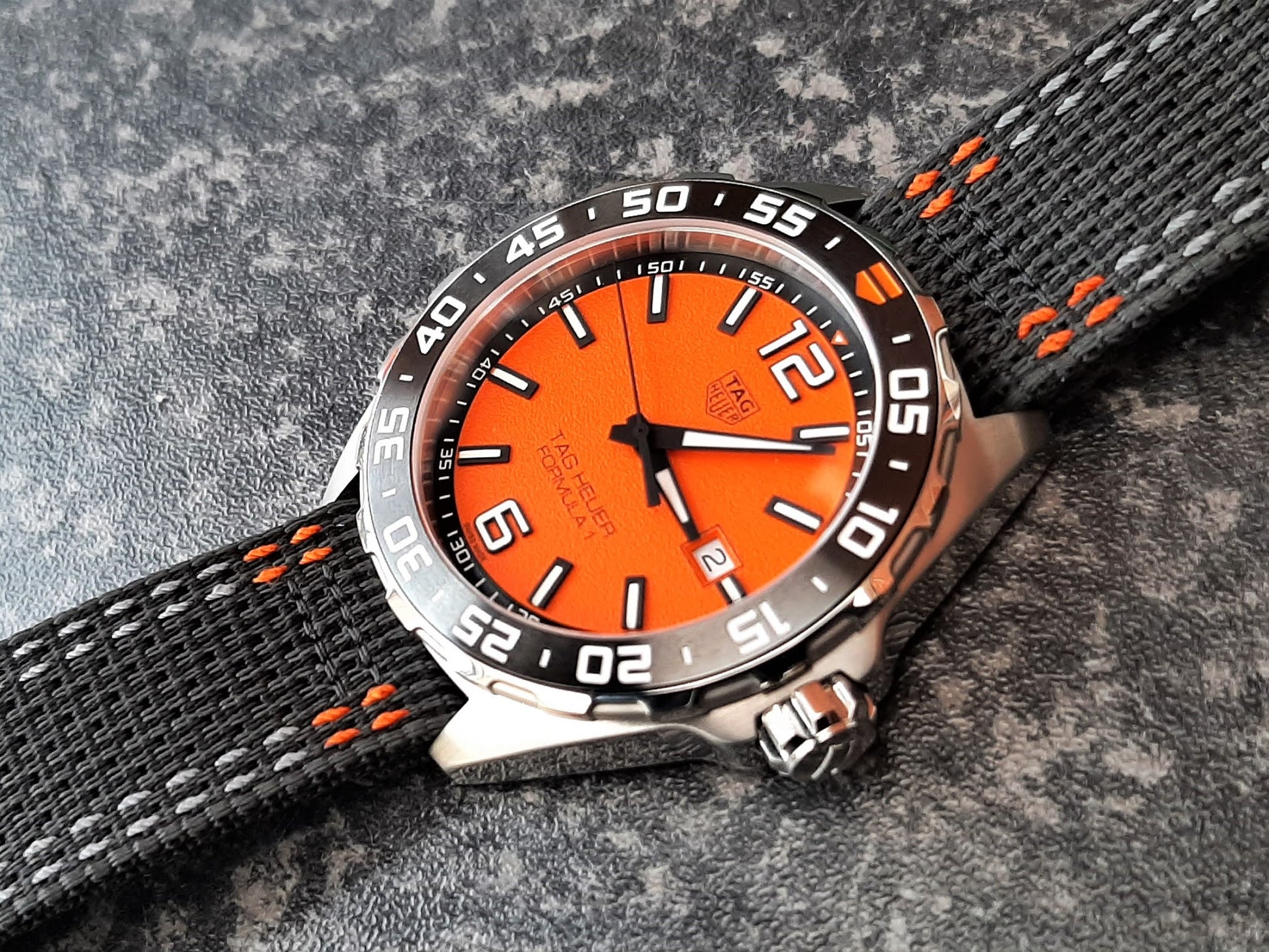 Tag Heuer Formula 1 Quartz Orange Dial Black Nylon Strap Watch for Men - WAZ101A.FC8305
