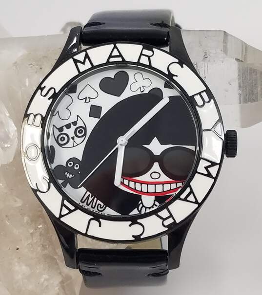 Marc Jacobs White & Black Dial Black Leather Strap Watch for Women - MBM1148