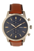 Fossil Townsman Chronograph Blue Dial Brown Leather Strap Watch for Men - FS5279