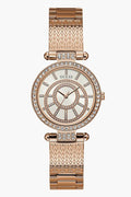 Guess Muse Quartz Silver Dial Rose Gold Steel Strap Watch For Women - W1008L3