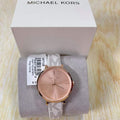 Michael Kors Jayne Three Hand Rose Gold Dial White Leather Strap Watch For Women - MK7128