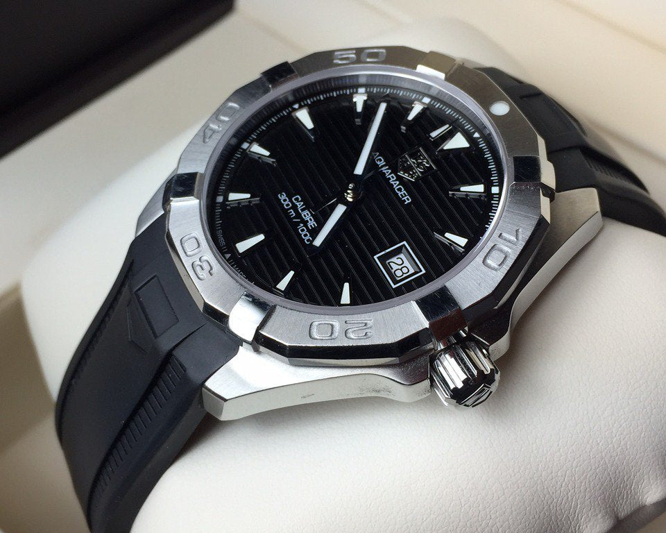 Tag Heuer Aquaracer Caliber 5 Automatic Black Dial Black Rubber Strap Watch for Men - WAY2113.FT8021