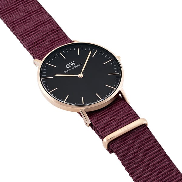 Daniel Wellington Classic Roselyn Black Dial Maroon Nylon Strap Watch For Women - DW00100273