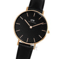 Daniel Wellington Petite Sheffield Black Dial Black Leather Strap Watch For Women - DW00100168