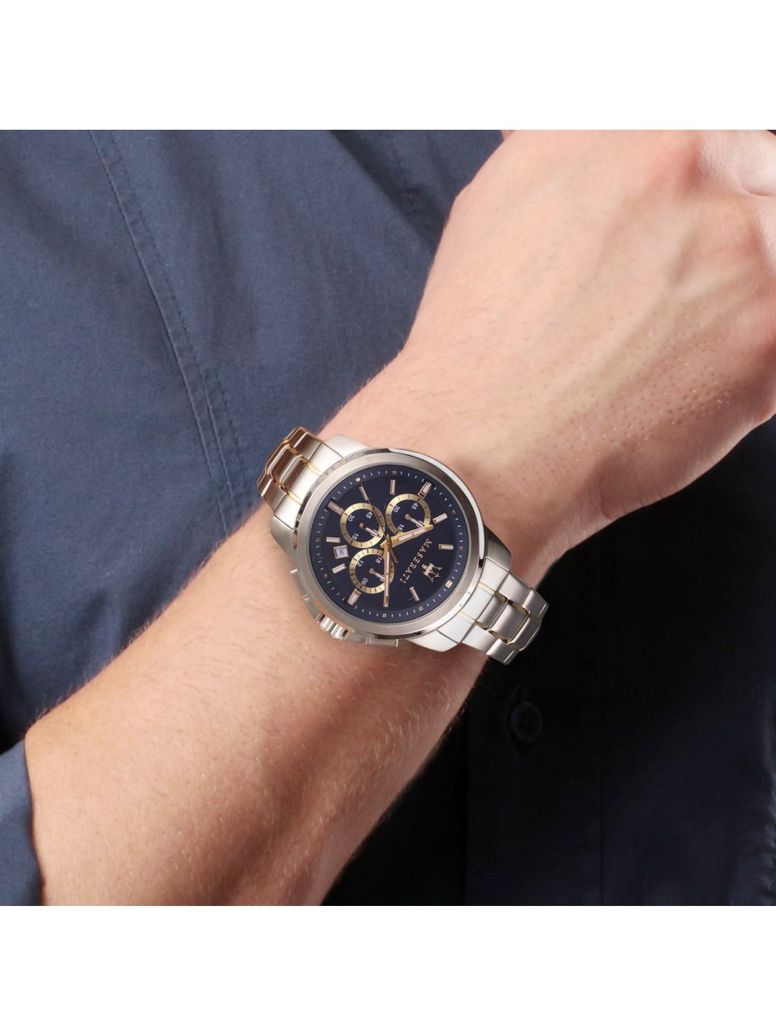 Maserati Successo Chronograph Quartz Blue Dial Silver Steel Strap Watch For Men - R8873621016
