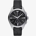 Emporio Armani Claudio Chronograph Black Dial Black Leather Strap Watch For Men - AR11542
