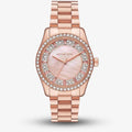 Michael Kors Lexington Three Hand Mother of Pearl Pink Dial Rose Gold Steel Strap Watch For Women - MK7444