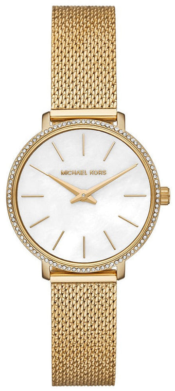 Michael Kors Pyper Quartz Mother of Pearl White Dial Gold Mesh Bracelet Watch For Women - MK4619