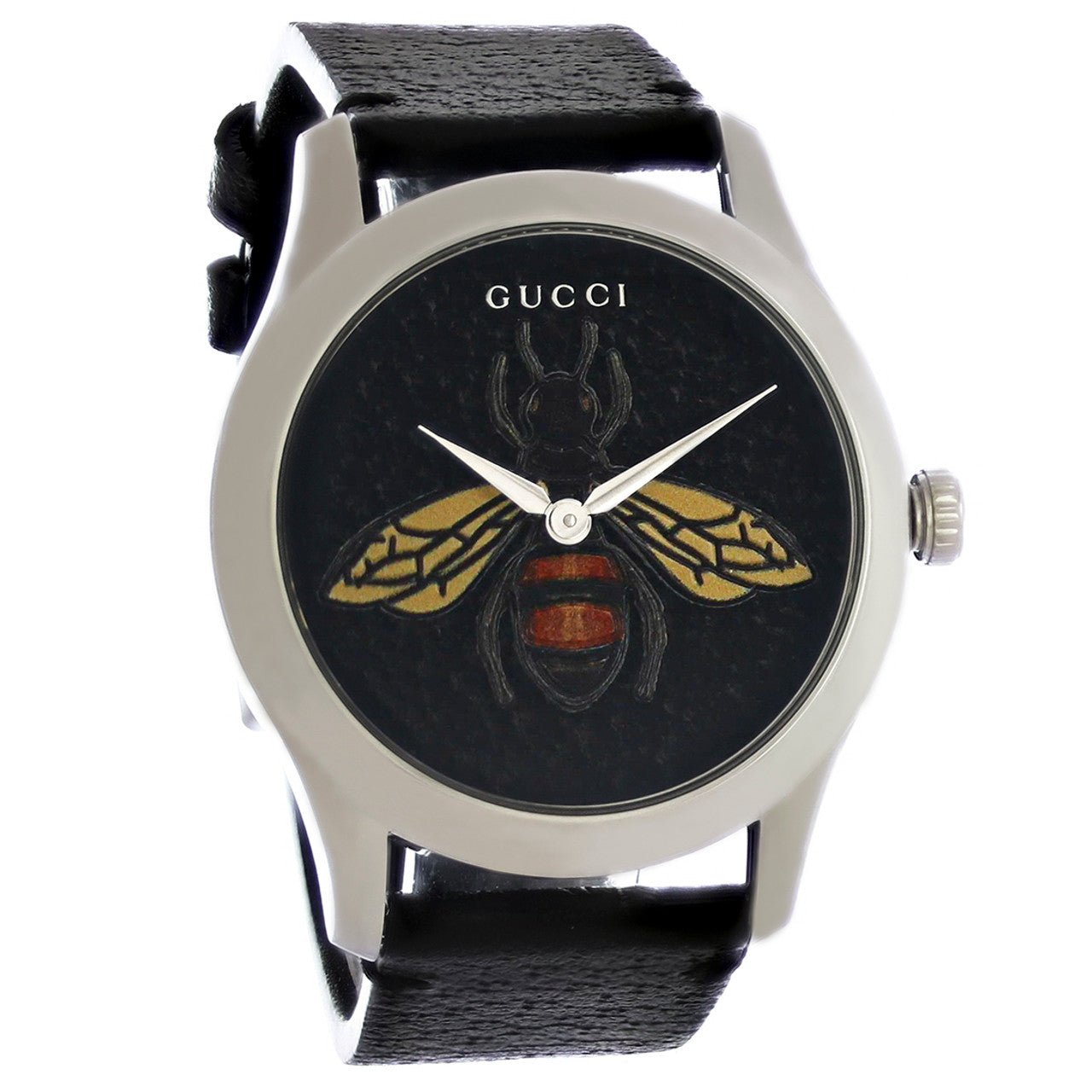 Gucci G Timeless Bee Black Dial Black Leather Strap Watch For Women - YA1264067