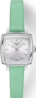 Tissot T Lady Lovely Square Silver Dial Light Green Leather Strap Watch for Women - T058.109.16.031.01