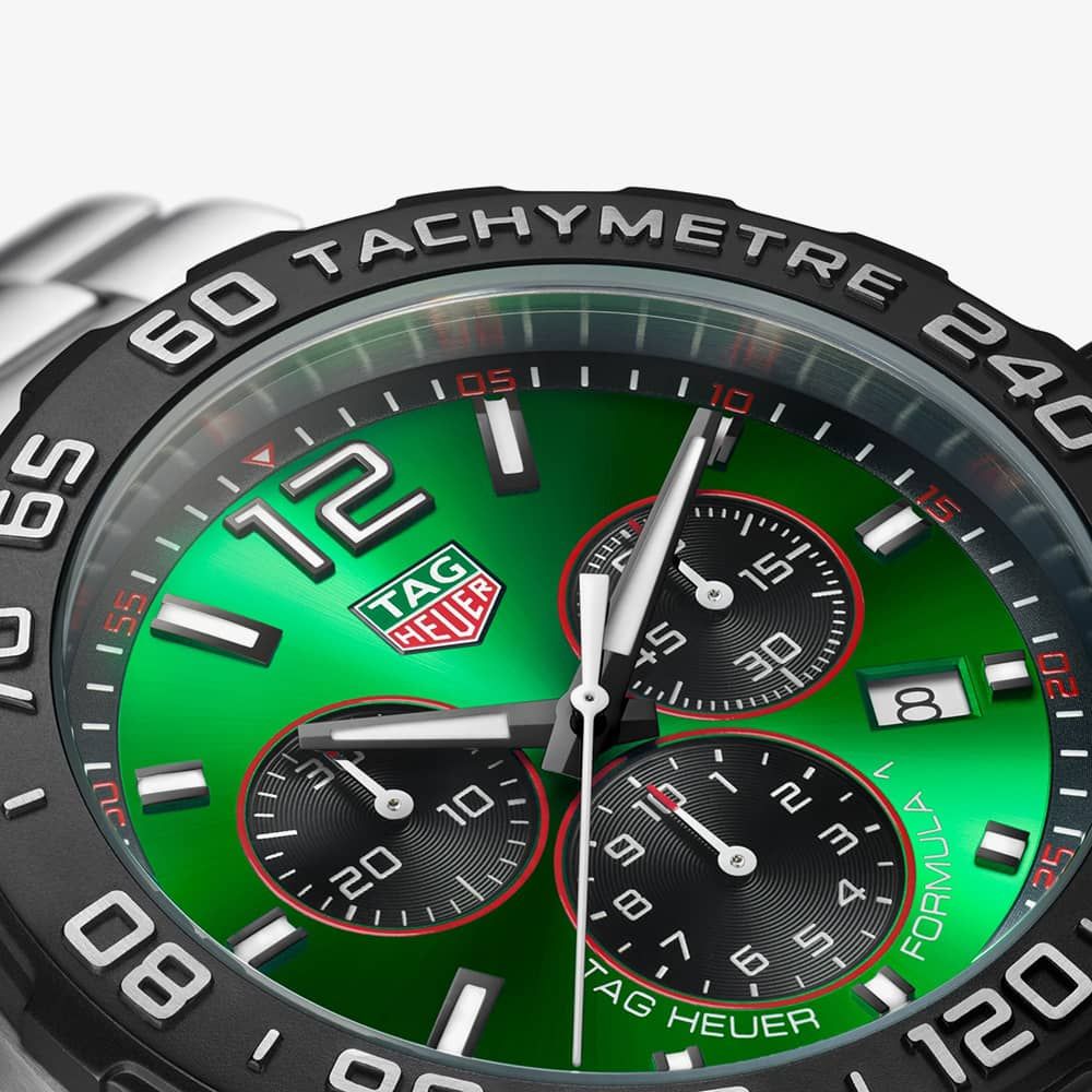Tag Heuer Formula 1  Chronograph Green Dial Silver Steel Strap Watch for Men - CAZ101AP.BA0842