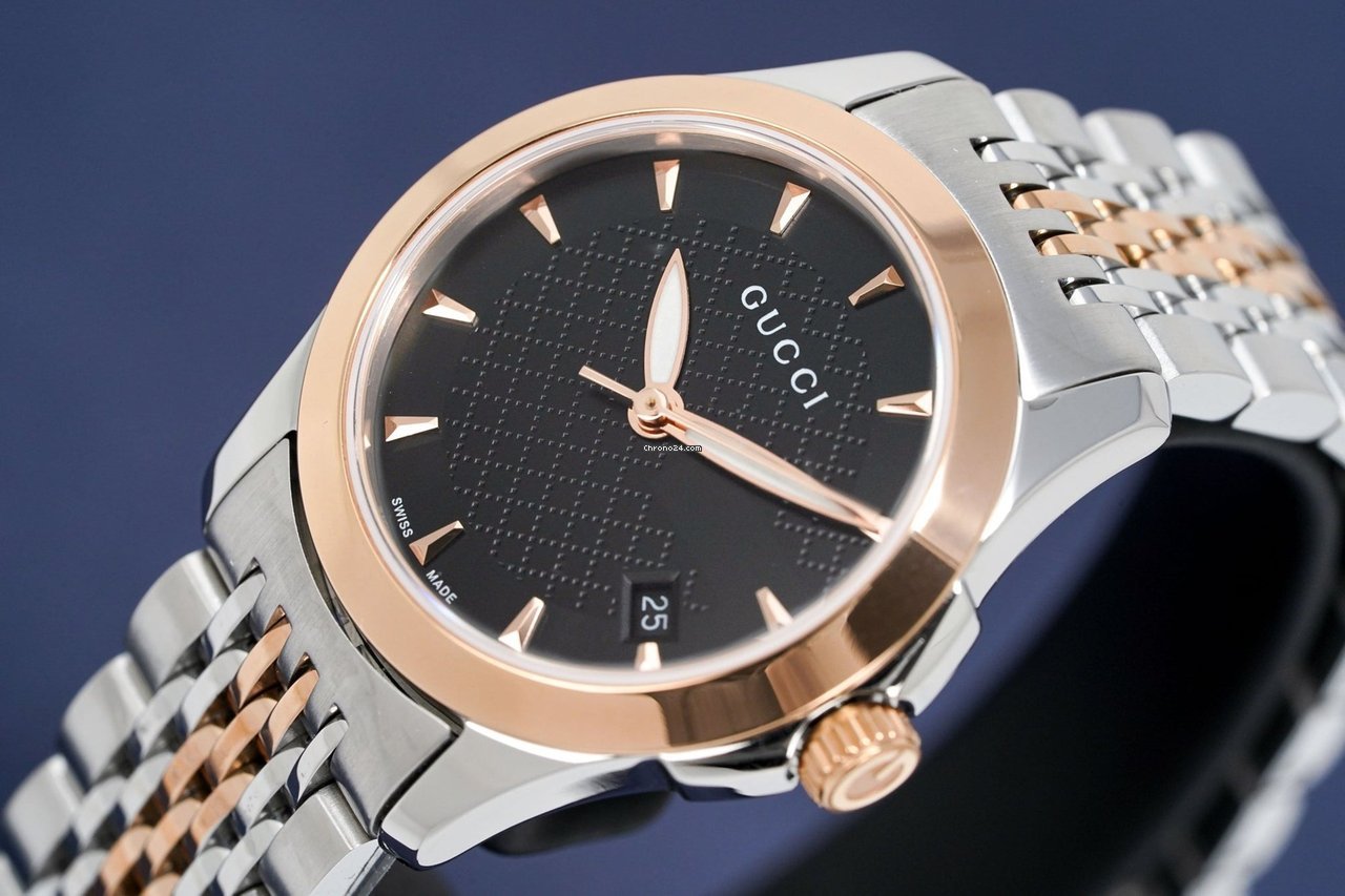 Gucci G Timeless Black Dial Two Tone Steel Strap Watch For Women - YA126512