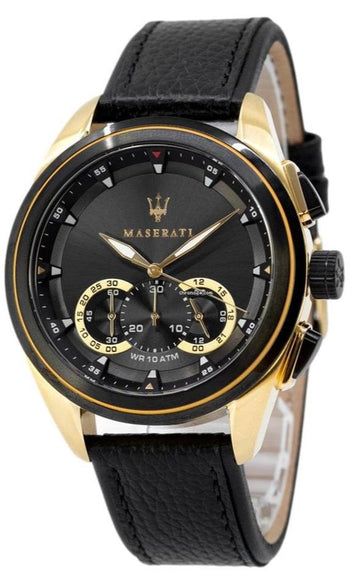 Maserati Traguardo Chronograph Black Dial Black Leather Strap Watch For Men - R8871612033