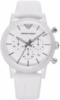 Emporio Armani Classic Chronograph White Dial White Rubber Strap Watch For Men - AR1054