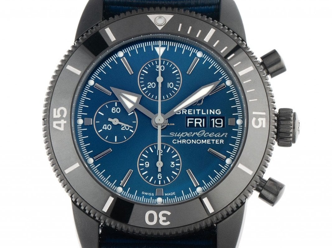 Breitling Superocean Heritage Chronograph 44 Outerknown Blue Dial Blue NATO Strap Watch for Men - M133132A1C1W1