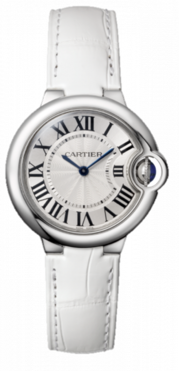 Cartier Ballon Bleu de Cartier Silver Dial White Leather Strap Watch for Women - W6920087