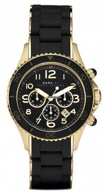 Marc Jacobs Rock Chronograph Black Dial Black Silicone Strap Watch for Women - MBM2552