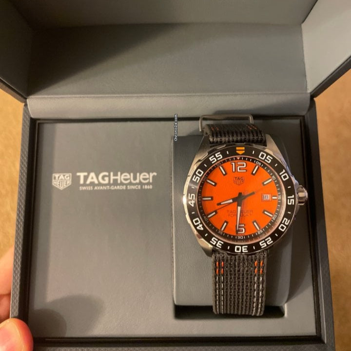 Tag Heuer Formula 1 Quartz Orange Dial Black Nylon Strap Watch for Men - WAZ101A.FC8305