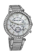 Michael Kors Parker Mother of Pearl Dial Diamonds Silver Steel Strap Watch for Women - MK5572