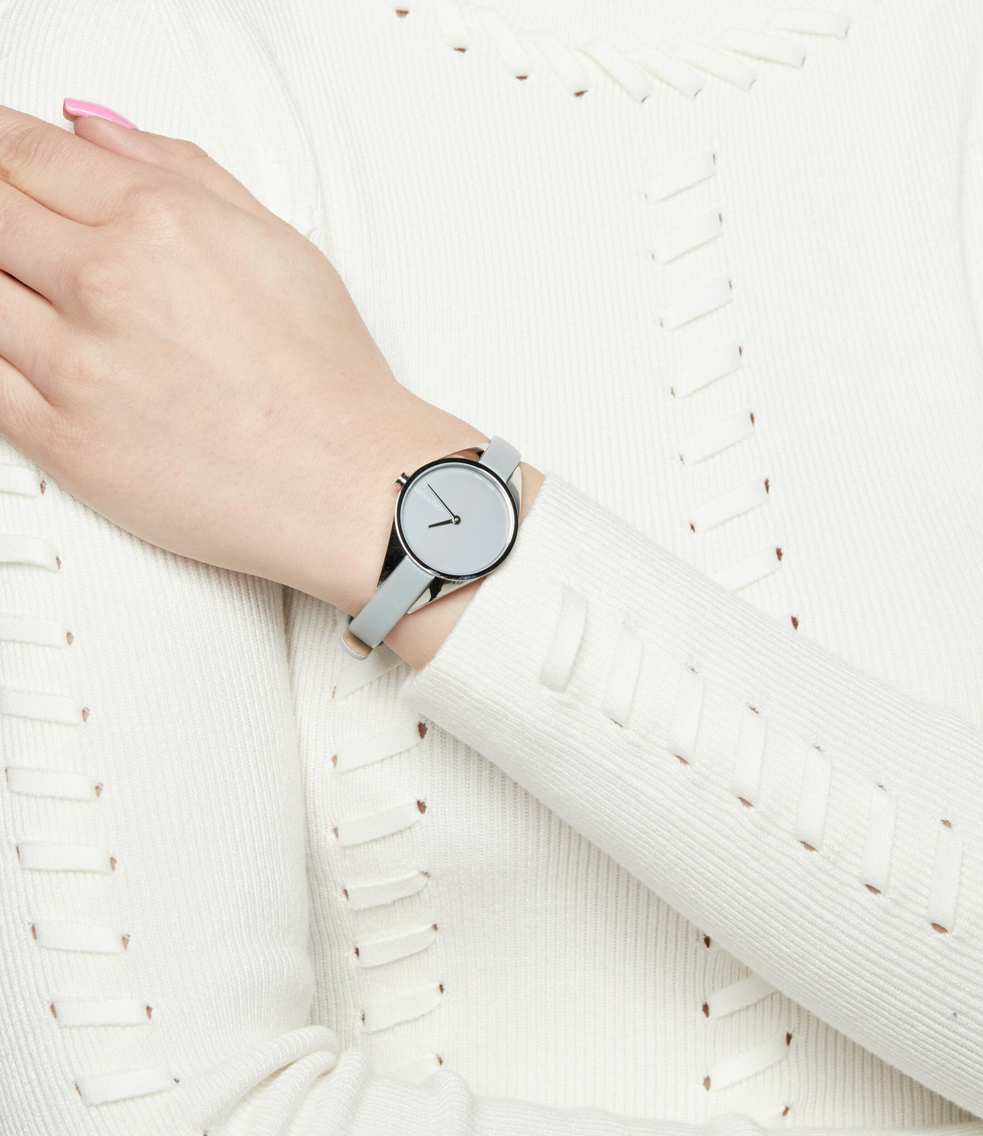 Calvin Klein Rebel Grey Dial Grey Leather Strap Watch for Women - K8P231Q4