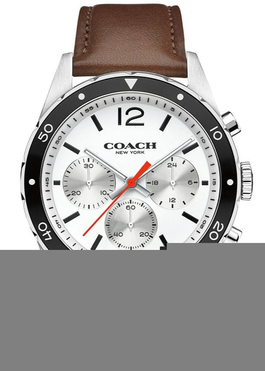 Coach Sullivan Chronograph White Dial Brown Leather Strap Watch for Men - 14602057