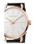 Calvin Klein Even White Dial Black Leather Strap Watch for Women - K7B216C6