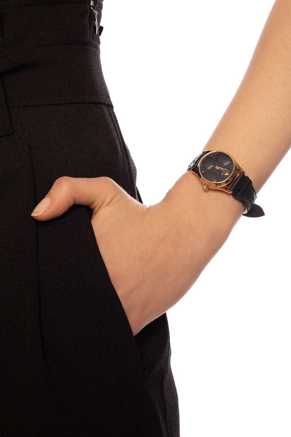 Gucci G Timeless Quartz Black Dial Black Leather Strap Watch For Women - YA126581A