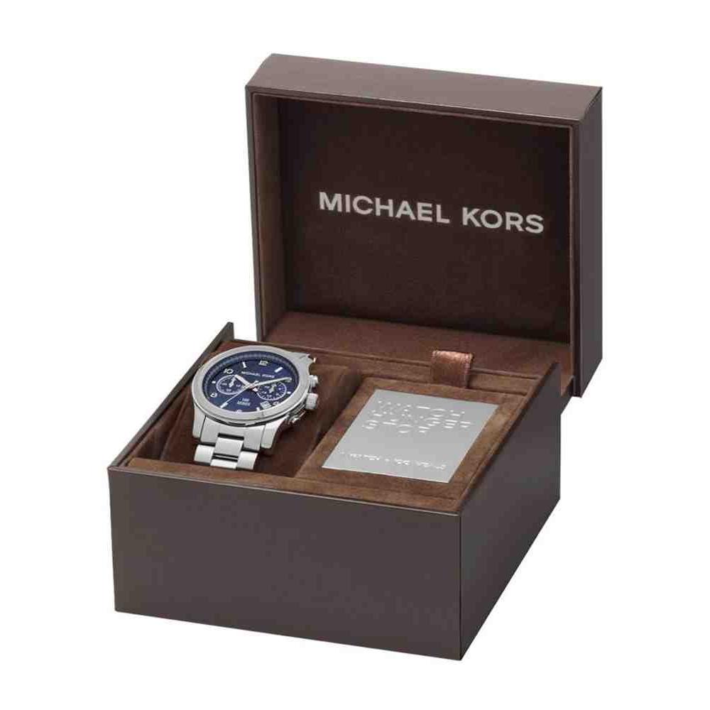 Michael Kors Hunger Stop 100 Series Navy Blue Dial Silver Steel Strap Watch for Women - MK5814