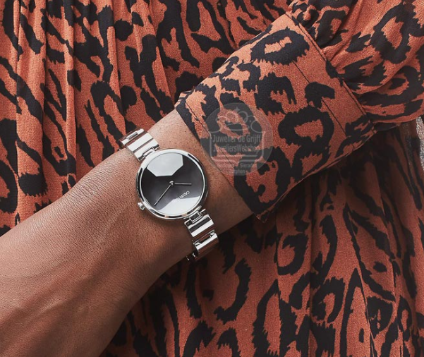 Calvin Klein Wavy Black Dial Silver Steel Strap Watch for Women - K9U23141